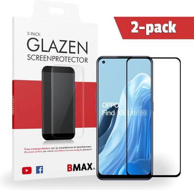2-pack BMAX geschikt voor OPPO Find X5 Lite Screenprotector glas - Full Cover gehard glas - Tempered glas - OPPO screenprotectors 2 stuks - Telefoonglaasje - Beschermglas - Glasplaatje - Screensaver - Screen protector - Case friendly - Zwart