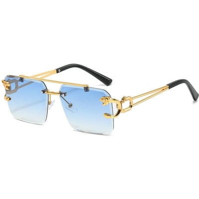 Retro Vierkante Randloze Zonnebril Zeeleeuw Cheetah Decoratie Randloos Verloop Lens Bril Buiten UV Beschermend Oogbescherming white