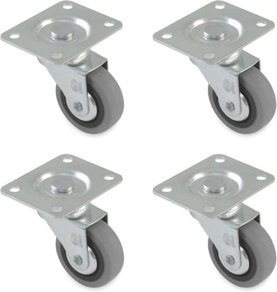 Set van 4 meubelwielen met rubberen banden, 60 mm, maximaal 35 kg belastbaar, zonder rem