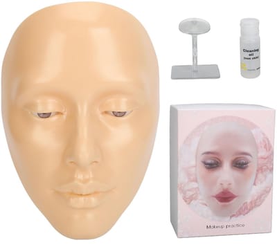 LIVIA HOME- Oefengezichtsbord 5D - Herbruikbare Siliconen Mannequin - Realistische Textuur - Standaard voor Stabiliteit - 20 Ml Make-up Verwijderaarolie