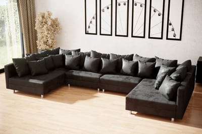 Hoekbank Denver Xl Vintage Zwart zonder Poef / Hocker - wooneiland hoeksalon modulair - afkuisbare microvezelstof