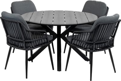 5-delige ronde tuinset | 4 Isabel tuinstoelen (Black) | ø120 cm Cyprus tuintafel (Grey)