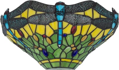Tiffany wandlamp Libelle - Groen-geel - B 25 cm - Glas in lood - Warm licht - Dragonfly - Muurlamp | RORUVERA