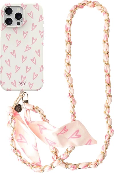 AVY Hoesje Met Telefoonkoord | Geschikt voor Apple iPhone 12 / 12 Pro | Compatibel met MagSafe & Qi2 | Hard Shell Back Cover | Stijlvol Bijpassend Koord Crossbody (120CM) | Cupid Blush