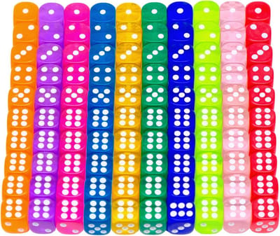 SnelShoppen - Set van 100 Kleurrijke 6-Zijdige Dobbelstenen, 12mm Acryl Speel Dobbelstenen, Multicolor, Ideaal voor Spelletjes, Tafelspellen, Feest en