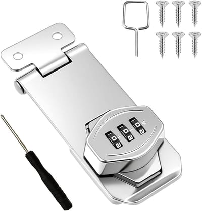Veiligheidsvergrendeling met 3-cijferige combinatie, sleutelvrije anti-diefstal sluiting voor garagedeuren, schuren en kasten, 3 inch, zilver