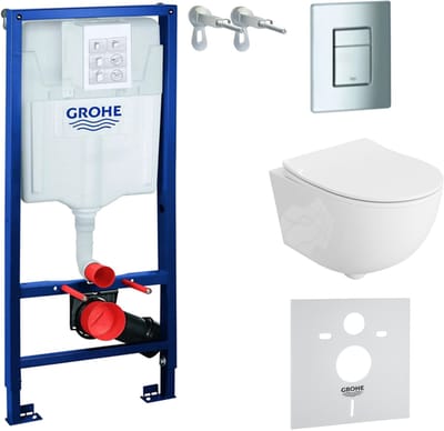 GROHE SOLIDO LAVITA BRAVA - Inbouw WC Frame - Chromen Even Drukplaat - Wit Hoogglans - Rimless Toiletset Compleet