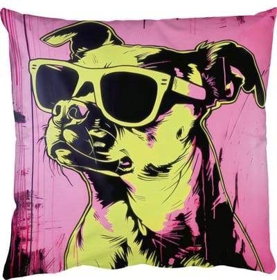 Sierkussens - Kussentjes Woonkamer - 50x50 cm - Hond - Zonnebril - Roze - Art