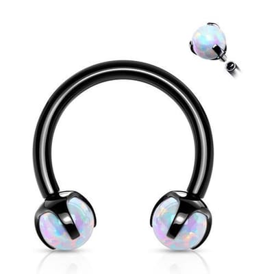 Piercing horeshoe prong-set opal 1.2x8 mm - zwart - LMPiercings