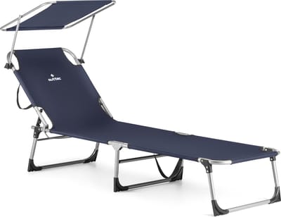 Outtec® Ligstoel met Verstelbaar Zonnescherm - Verstelbare Rugleuning - tot 120 kg - Ligbed - Tuinstoel - Campingstoel - Strandstoel - Lounger