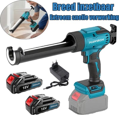 18V Draadloze kitpistool - Druppelvrij, instelbare snelheid, siliconepistool voor automatische gladde toepassing - Afdichtingspistool (inclusief 2 batterijen en lader)