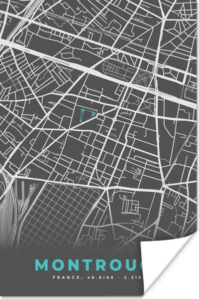 Poster Montrouge - Frankrijk - Plattegrond - Kaart - Stadskaart - 120x180 cm XXL