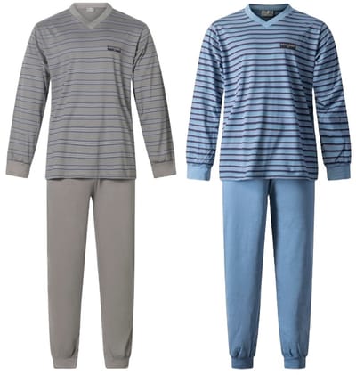 Gentlemen - 2 heren pyjama's 114237 - all season - V-hals - grijs en blauw - maat M