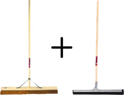 Synx Tools Coco Binnenbezem 90cm + Vloertrekker 60cm met Steel 150cm - Zaalveger – Vloerreiniger – Extra breed - Zachte bezem kokos met steel 160cm