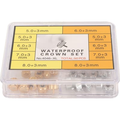 50 Pièces Pièces de Couronne de Montre Acier Inoxydable Or Argent Noir Kit de Couronnes de Rechange pour Réparation de Montre yellow