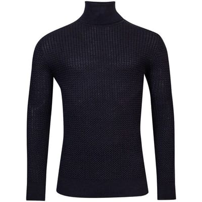 Thomas Maine Trui Merino Col Allover Structure Knit Navy / male