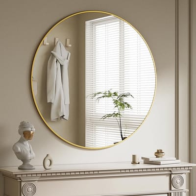 Dailygoods- Wandspiegel onbreekbaar - Ronde spiegel - Aluminium frame - Badkamerspiegel - Wandspiegel voor slaapkamer - Veiligheidswaarschuwing bij gebruik