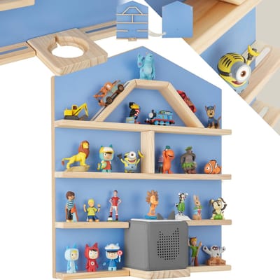 tectake® Houten wandrek - Plank met magneetstrips voor wandmontage - Wandplank voor kinderkamers - Opberger - Compatibel met Tonies en Toniebox - Blauw