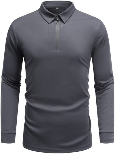 Allthemen Heren Lange Mouw Rek T-Shirt - Oversize Polo Met Halve Rits - S