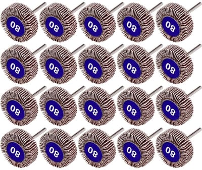 Set van 20 schuurpads, bestaande uit schuurpapier met korrelgrootte 80 en een schuurpad, geschikt voor Dremel roterende gereedschappen.