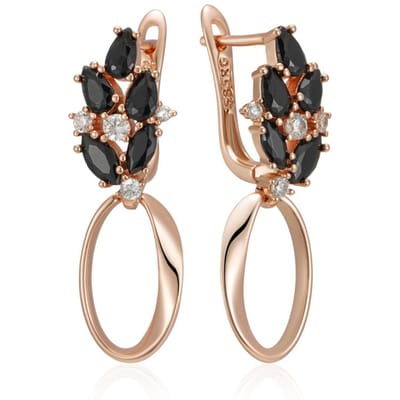 Boucle d'oreille pendant géométrique creuse brillante couleur or rose à la mode pour femmes Zircon naturel noir brillant Bijoux fins quotidiens black
