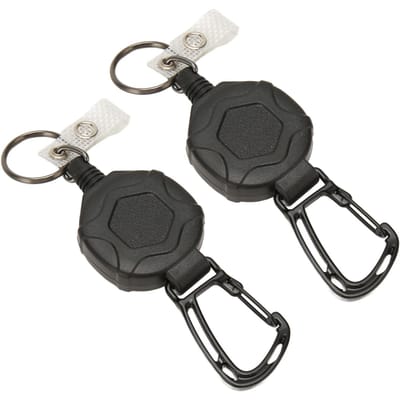 2 Pièces Porte-clés Rétractables Mousqueton Robuste Porte-badge ID avec Câble en Acier Rétractable black