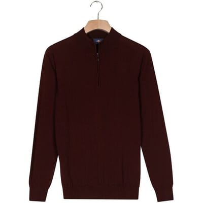 Baileys Trui Half Zip Single Knit Merino Wool Dark Mauve / male