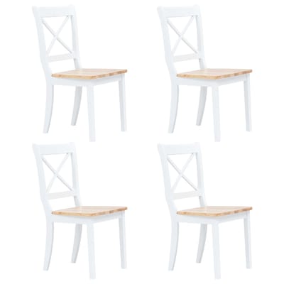vidaXL - Eetkamerstoelen - 4 - st - massief - rubberwood - naturel - en - wit