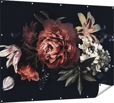 Gards Tuinposter Bloemen op een Zwart Achtergrond - 160x120 cm - Tuindoek - Tuindecoratie - Wanddecoratie buiten - Tuinschilderij