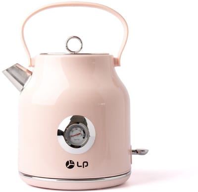 Elektrische Waterkoker 1,7L - Retro Design - Roze RVS Waterkoker met Temperatuurmeter - Klassieke Theeketel - Automatische Uitschakeling - 360° Draaibare Basis - Voor Thee en Koffie