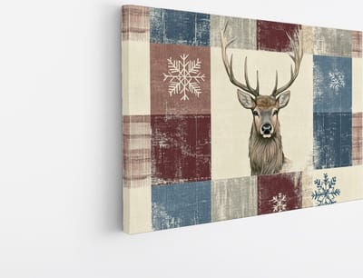 Saammp Canvas Schilderij - Abstract hert - Winter - Sneeuwflokken - Natuur - Dieren - 45x30 - Foto op canvas - Wanddecoratie - Muurdecoratie Woonkamer - Slaapkamer decoratie - Canvas Print