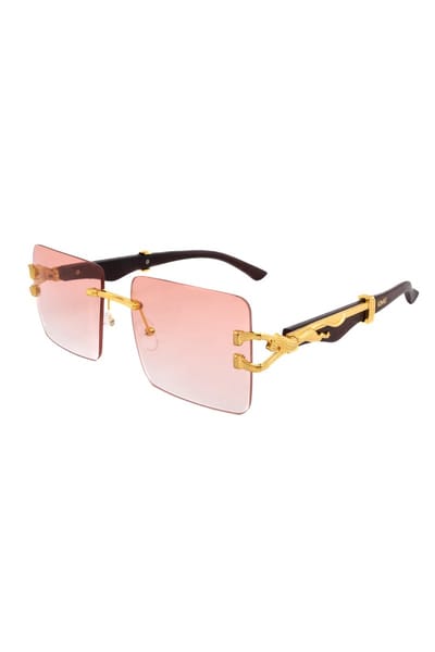 KIMU® Zonnebril Panter Rechthoek - Goud Montuur - Roze Gradient Glazen - Volwassenen Kunststof Luxe Luipaard Cheetah Miljonair Rijkdom Festival