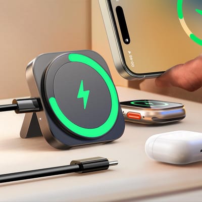 Laadstation geschikt voor Apple Watch en iPhone, super draagbare reisdraadloze oplader geschikt voor iPhone Magsafe Stand , nieuwe Apple laadstation Fit Watch Airpods serie