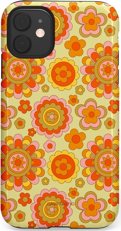 Casetastic Hoesje Geschikt voor Apple iPhone 11 - Stijlvolle Beschermende Duo-layer Case - Retro Oranje Bloemen