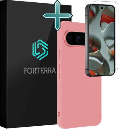 Hoesje Met Screenprotector - Geschikt voor Google Pixel 9 Pro - Sterk & Shockproof - Telefoon Hoes - Back Cover - Siliconen Case - Lichtroze