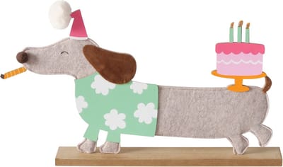 feestelijk vrolijk teckel hondje staand vilt 42 cm groen