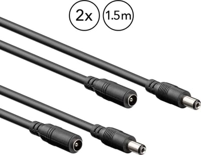 2 x Verlengkabel met DC plug - 1,5 meter - 5,5 x 2,1 mm - 12V / 24V 3A