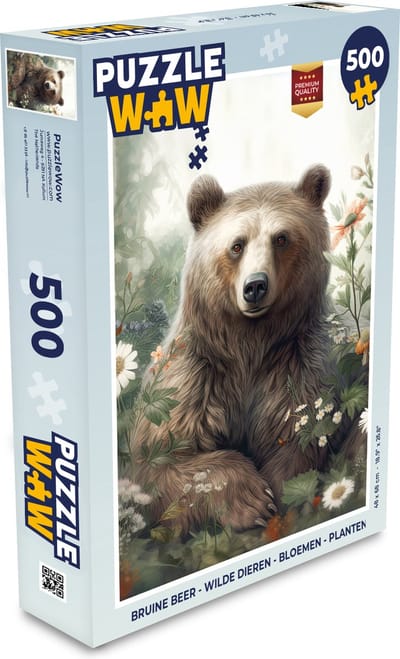 Puzzel Bruine beer - Wilde dieren - Bloemen - Planten - Legpuzzel - Puzzel 500 stukjes