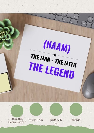 Akyol - the man the myth the legend met je eigen naam Muismat - Legendary - iemand die een legend is - de man - myth - mythe - legendarisch - verjaardagscadeau - verjaardag - cadeau - kado - geschenk - gift - 23 bij 19 cm