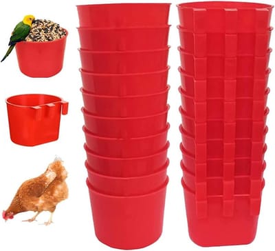 Kooivoederbakjes - Voerbekers Kip - Voeren en Water Geven - Handig Ophangen - 20 stuks - Rood