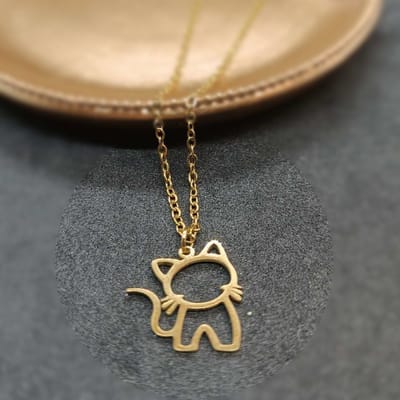 Gading® dames ketting met kat-RVS- goud-15mm-44cm