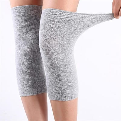 1 Paar Winter Warm Kniebeschermers Bamboe Houtskool Beschermende Uitrusting Vrouwen Oude Mannen Kniebeschermer Ergonomische Ondersteuning Winter Hardlopen Kniebeschermer grijs
