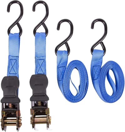 Ratchet Spanbanden 4 Meter - Pack van 2 - Zwart - Polyester - Veilig voor Zware Lasten - Automatische Vergrendeling - Duurzaam en Robuust