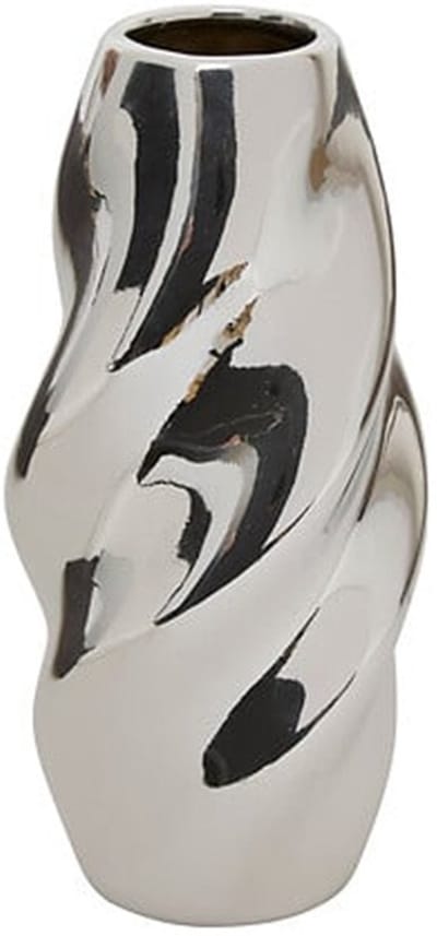 Atmosphera Bloemenvaas Silver Sky - zilver - keramiek - D10 x H21 cm - moderne vorm