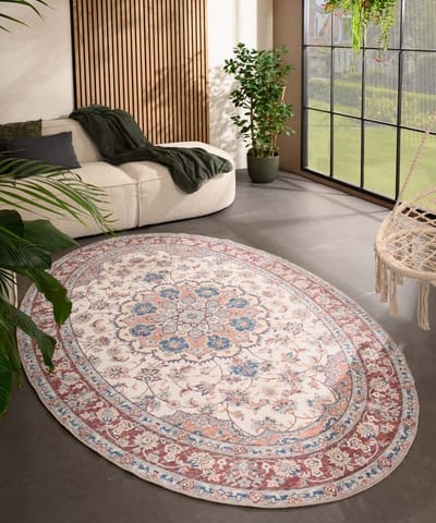 Vintage buitenkleed ovaal - Valenca Nova crème/rood 120x160