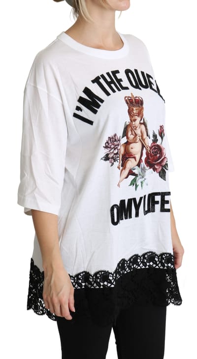 Dolce & Gabbana Dames Witte Engelprint Katoenen Ronde Hals T-shirt Tops