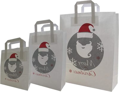 Papieren Draagtassen - Kerst Tassen - Cadeaus Inpakken - Met Platte Handgreep - 22 x 31 cm - Wit