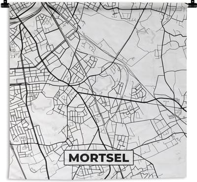 Wandkleed - Wanddoek - Stadskaart – Plattegrond – België – Zwart Wit – Mortsel – Kaart - 180x180 cm - Wandtapijt