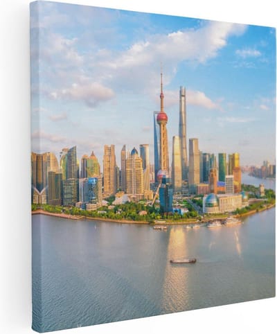 Artaza Canvas Schilderij Stad - 30x30 cm - Klein - Wanddecoratie Skyline Shanghai - Muurdecoratie Rivier - Kamer Accessoires
