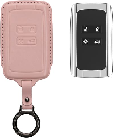 kwmobile leren autosleutel hoesje geschikt voor Renault 4-knops Smartkey autosleutel (alleen Keyless Go) - Als sleutelhanger met sleutelring - Echt leer in oudroze